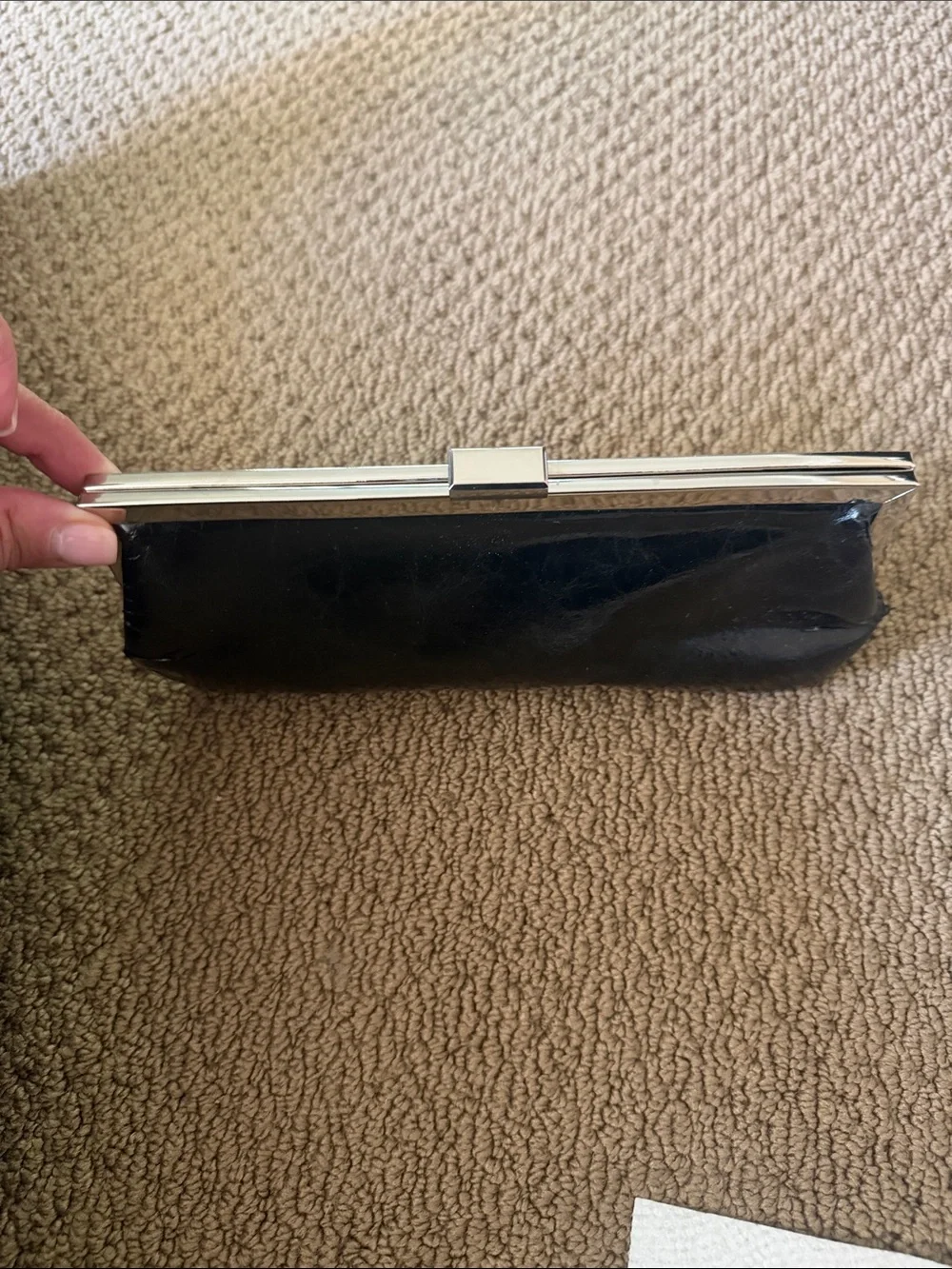 Style & Co. Black Patent Frame Clutch with Detachable Chain Strap